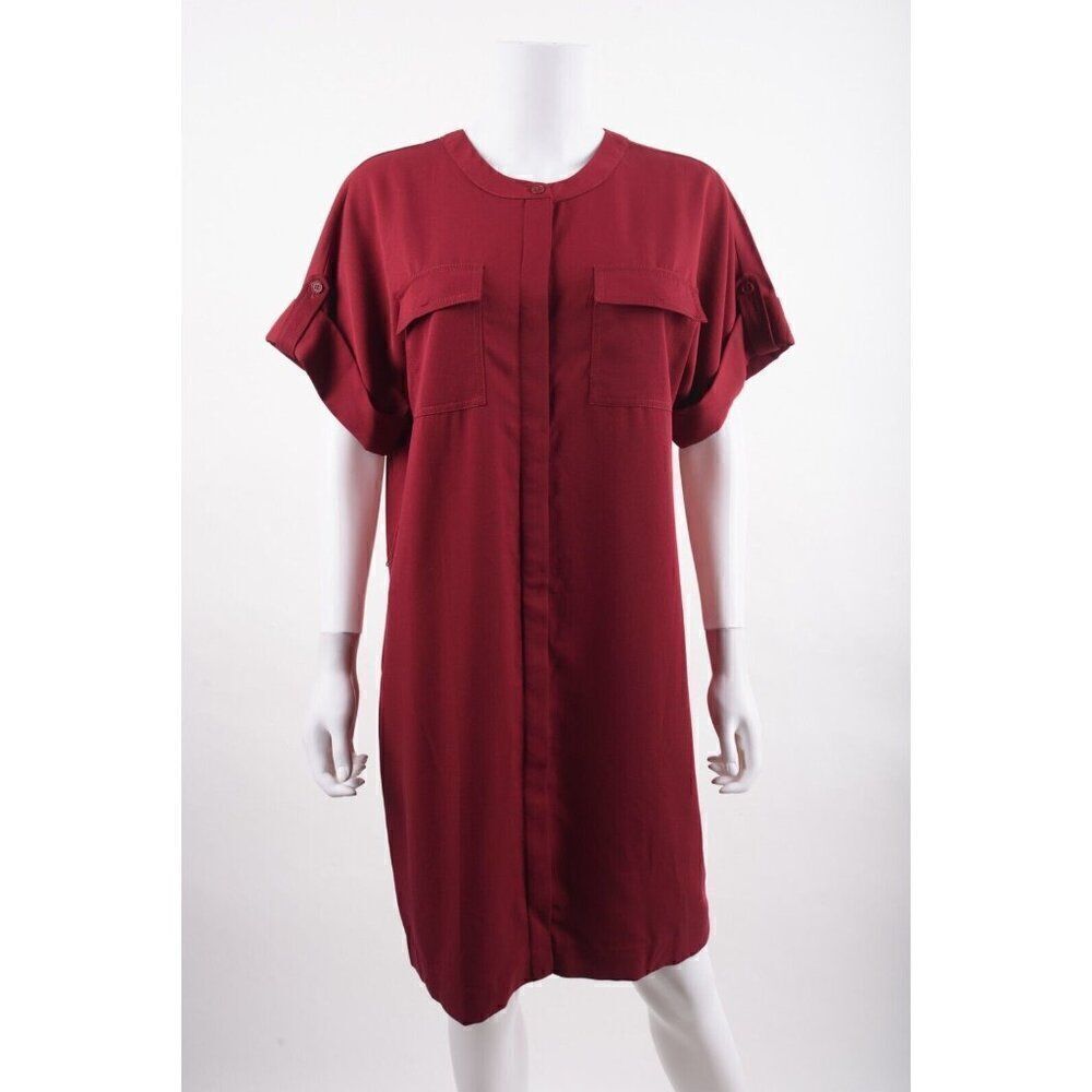 Trina Turk Womens Boyant Shirt Dress Sz 8 Maroon Red Short sleeved NWT NO BELT
